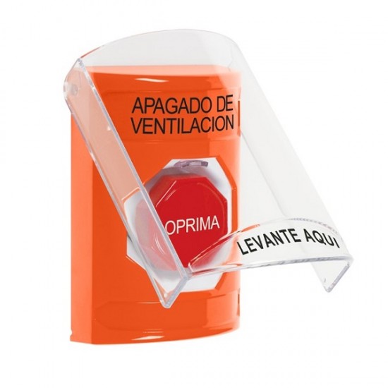 SS2522HV-ES STI Orange Indoor Flush/Surface Key-to-Reset Stopper Station w/ HVAC SHUT DOWN Spanish