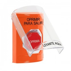SS2522PX-ES STI Orange Indoor Only Flush or Surface Key-to-Reset (Illuminated) Stopper Station with PUSH TO EXIT Label Spanish