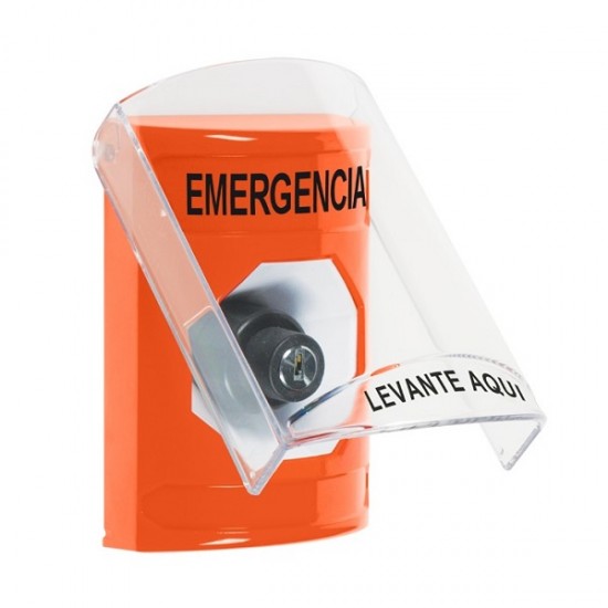 SS2523EM-ES STI Orange Indoor Only Flush or Surface Key-to-Activate Stopper Station with EMERGENCY Label Spanish