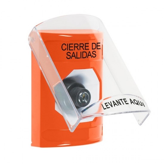 SS2523LD-ES STI Orange Indoor Only Flush or Surface Key-to-Activate Stopper Station with LOCKDOWN Label Spanish