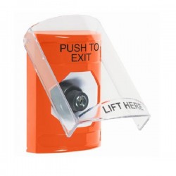 SS2523PX-EN STI Orange Indoor Only Flush or Surface Key-to-Activate Stopper Station with PUSH TO EXIT Label English