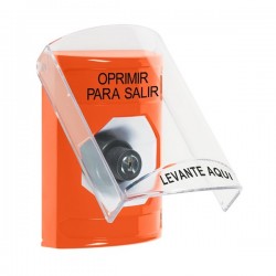 SS2523PX-ES STI Orange Indoor Only Flush or Surface Key-to-Activate Stopper Station with PUSH TO EXIT Label Spanish