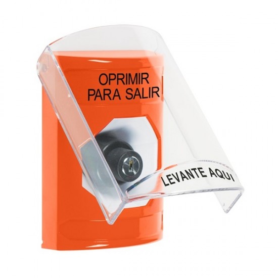 SS2523PX-ES STI Orange Indoor Only Flush or Surface Key-to-Activate Stopper Station with PUSH TO EXIT Label Spanish