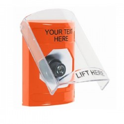 SS2523ZA-EN STI Orange Indoor Flush/Surface Key-to-Activate Stopper Station w/ Custom Text Label