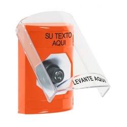 SS2523ZA-ES STI Orange Indoor Flush/Surface Key-to-Activate Stopper Station w/ Custom Text Spanish