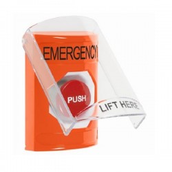 SS2524EM-EN STI Orange Indoor Only Flush or Surface Momentary Stopper Station with EMERGENCY Label English