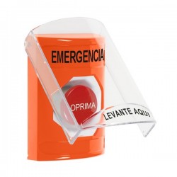 SS2524EM-ES STI Orange Indoor Only Flush or Surface Momentary Stopper Station with EMERGENCY Label Spanish
