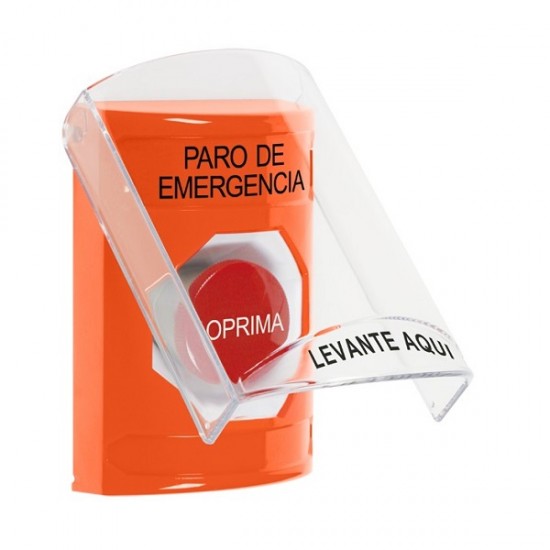 SS2524ES-ES STI Orange Indoor Only Flush or Surface Momentary Stopper Station with EMERGENCY STOP Label Spanish