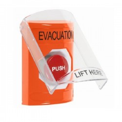 SS2524EV-EN STI Orange Indoor Only Flush or Surface Momentary Stopper Station with EVACUATION Label English