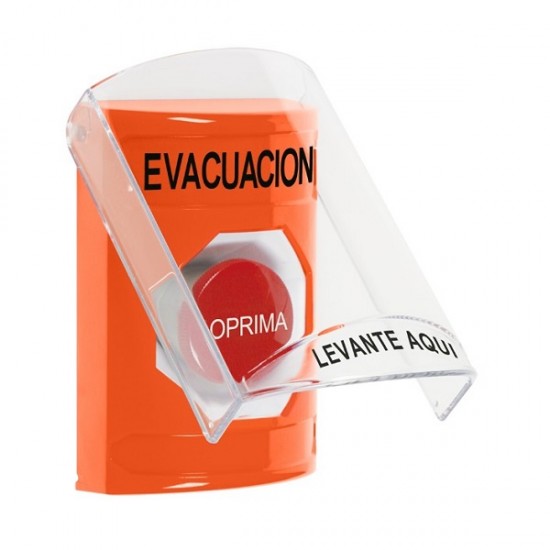 SS2524EV-ES STI Orange Indoor Only Flush or Surface Momentary Stopper Station with EVACUATION Label Spanish