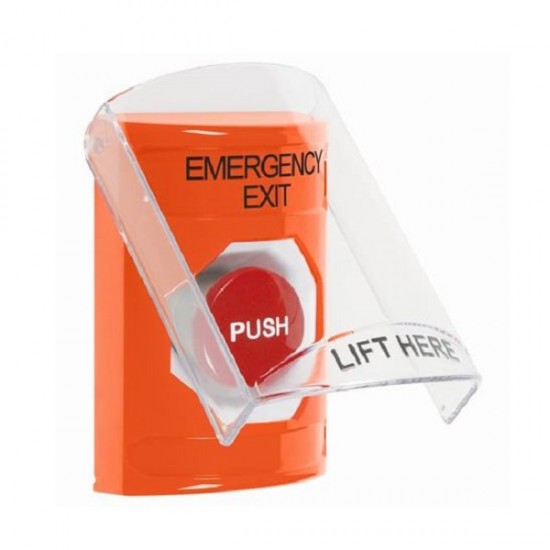 SS2524EX-EN STI Orange Indoor Only Flush or Surface Momentary Stopper Station with EMERGENCY EXIT Label English
