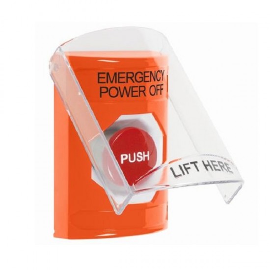 SS2524PO-EN STI Orange Indoor Only Flush or Surface Momentary Stopper Station with EMERGENCY POWER OFF Label English