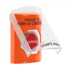 SS2524PS-ES STI Orange Indoor Only Flush or Surface Momentary Stopper Station with FUEL PUMP SHUT DOWN Label Spanish