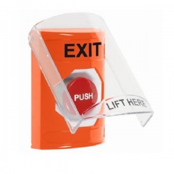 SS2524XT-EN STI Orange Indoor Only Flush or Surface Momentary Stopper Station with EXIT Label English