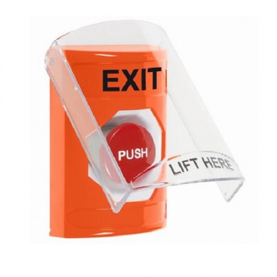 SS2524XT-EN STI Orange Indoor Only Flush or Surface Momentary Stopper Station with EXIT Label English