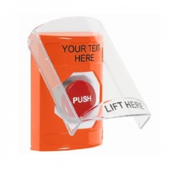SS2524ZA-EN STI Orange Indoor Only Flush or Surface Momentary Stopper Station with Non-Returnable Custom Text Label English