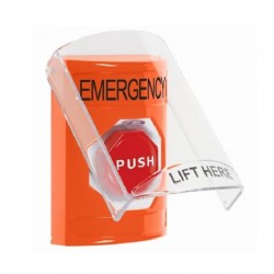 SS2525EM-EN STI Orange Indoor Only Flush or Surface Momentary (Illuminated) Stopper Station with EMERGENCY Label English