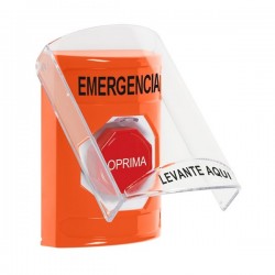 SS2525EM-ES STI Orange Indoor Only Flush or Surface Momentary (Illuminated) Stopper Station with EMERGENCY Label Spanish