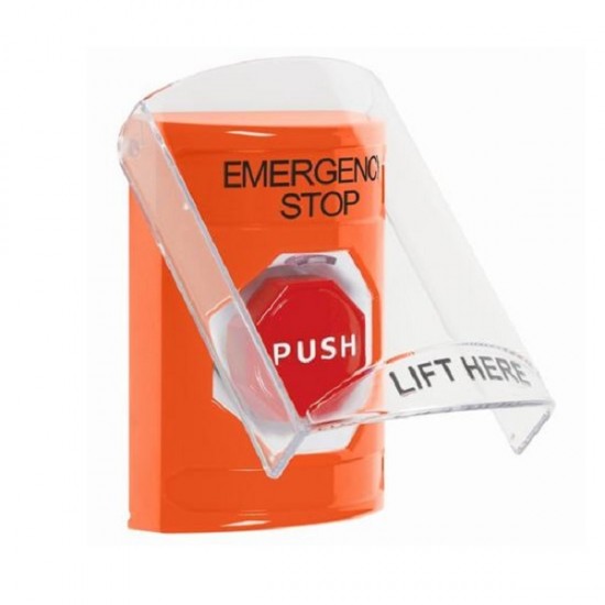 SS2525ES-EN STI Orange Indoor Only Flush or Surface Momentary (Illuminated) Stopper Station with EMERGENCY STOP Label English