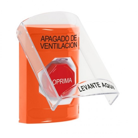 SS2525HV-ES STI Orange Indoor Only Flush or Surface Momentary (Illuminated) Stopper Station with HVAC SHUT DOWN Label Spanish