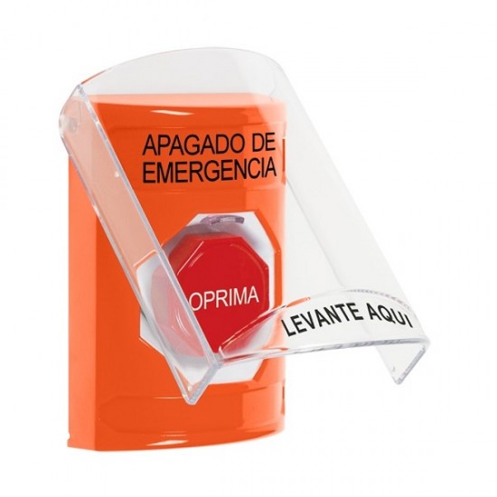 SS2525PO-ES STI Orange Indoor Only Flush or Surface Momentary (Illuminated) Stopper Station with EMERGENCY POWER OFF Label Spanish