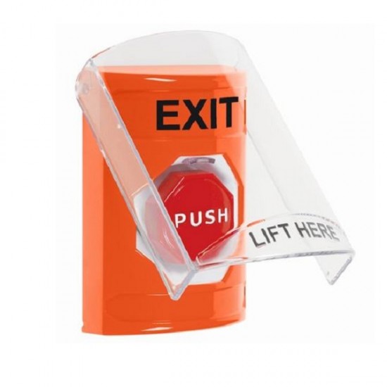 SS2525XT-EN STI Orange Indoor Only Flush or Surface Momentary (Illuminated) Stopper Station with EXIT Label English