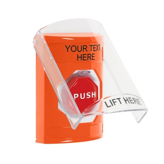 SS2525ZA-EN STI Orange Indoor Flush/Surface Momentary (Illuminated) Stopper Station w/ Custom Text