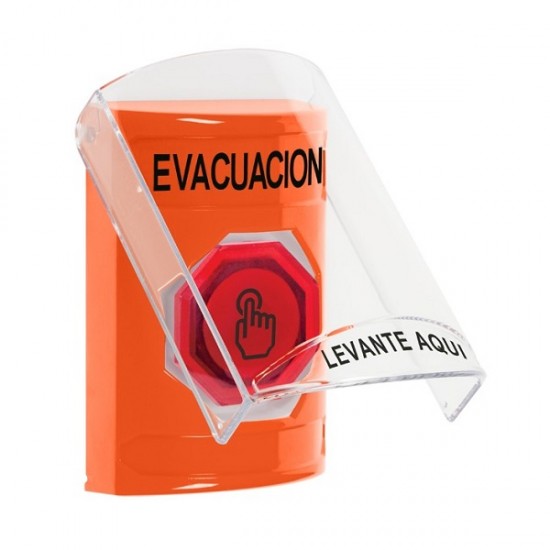 SS2526EV-ES STI Orange Indoor Flush/Surface Momentary (Illuminated) Stopper Station w/ EVACUATION Spanish