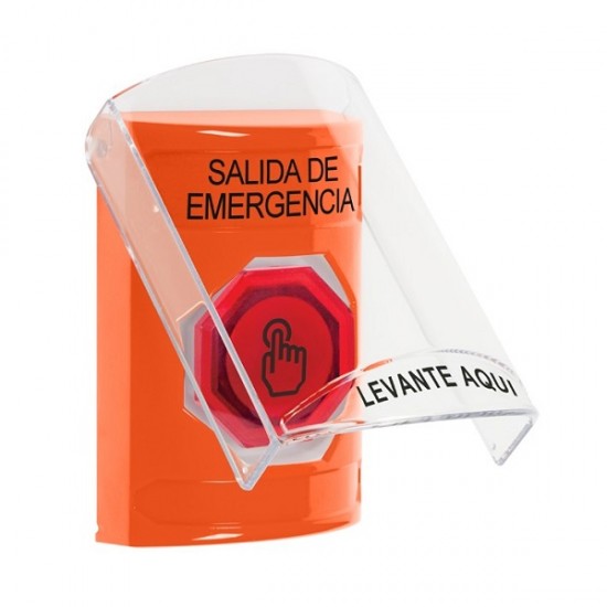 SS2526EX-ES STI Orange Indoor Flush/Surface Momentary (Illuminated) Stopper Station w/ EMERGENCY EXIT Spanish