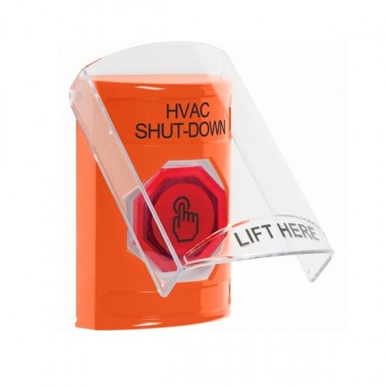 SS2526HV-EN STI Orange Indoor Only Flush or Surface Momentary (Illuminated) with Orange Lens Stopper Station with HVAC SHUT DOWN Label English