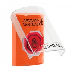 SS2526HV-ES STI Orange Indoor Flush/Surface Momentary (Illuminated) Stopper Station w/ HVAC SHUT DOWN Spanish