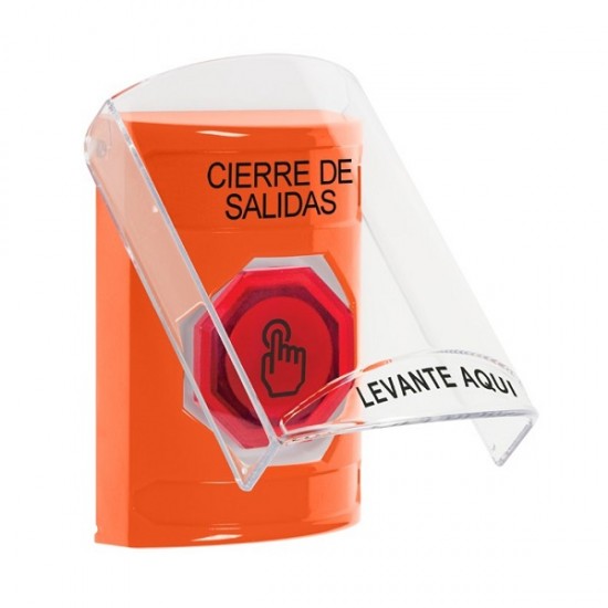 SS2526LD-ES STI Orange Indoor Flush/Surface Momentary (Illuminated) Stopper Station w/ LOCKDOWN Spanish