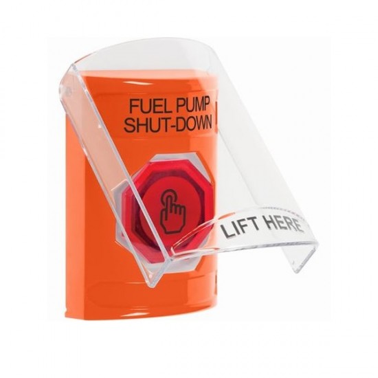 SS2526PS-EN STI Orange Indoor Flush/Surface Momentary (Illuminated) Stopper Station w/ FUEL PUMP SHUT DOWN Label