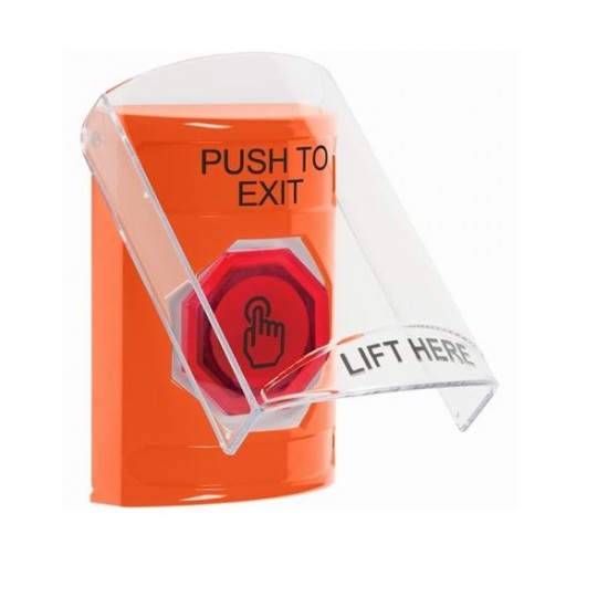 SS2526PX-EN STI Orange Indoor Flush/Surface Momentary (Illuminated) Stopper Station w/ PUSH TO EXIT Label