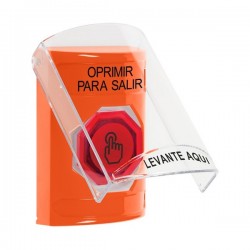 SS2526PX-ES STI Orange Indoor Flush/Surface Momentary (Illuminated) Stopper Station w/ PUSH TO EXIT Spanish