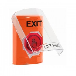 SS2526XT-EN STI Orange Indoor Flush/Surface Momentary (Illuminated) Stopper Station w/ EXIT Label