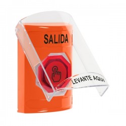 SS2526XT-ES STI Orange Indoor Flush/Surface Momentary (Illuminated) Stopper Station w/ EXIT Spanish