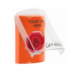 SS2526ZA-EN STI Orange Indoor Flush/Surface Momentary (Illuminated) Stopper Station w/ Custom Text