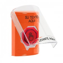 SS2526ZA-ES STI Orange Indoor Flush/Surface Momentary (Illuminated) Stopper Station w/ Custom Text Spanish