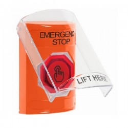 SS2527ES-EN STI Orange Indoor Flush/Surface Weather Resistant Momentary Stopper Station w/ EMERGENCY STOP Label