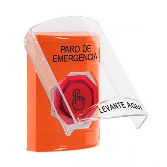 SS2527ES-ES STI Orange Indoor Flush/Surface Weather Resistant Momentary Stopper Station w/ EMERGENCY STOP Spanish