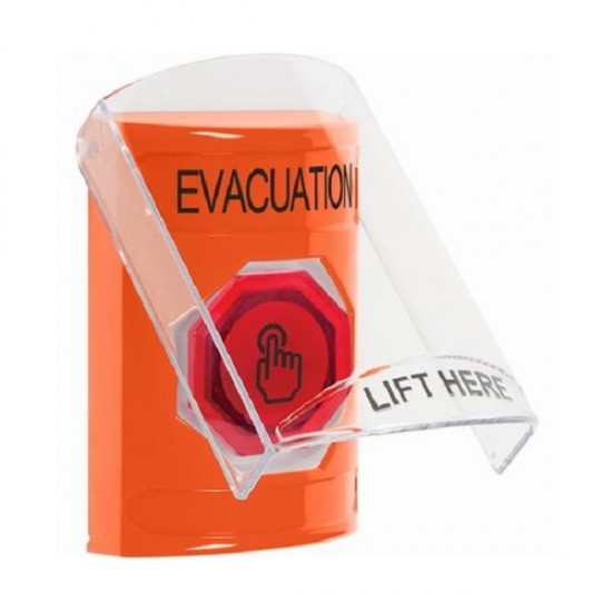 SS2527EV-EN STI Orange Indoor Flush/Surface Weather Resistant Momentary Stopper Station w/ EVACUATION Label