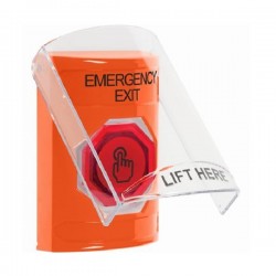 SS2527EX-EN STI Orange Indoor Flush/Surface Weather Resistant Momentary Stopper Station w/ EMERGENCY EXIT Label