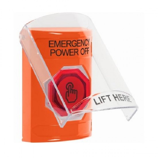 SS2527PO-EN STI Orange Indoor Flush/Surface Weather Resistant Momentary Stopper Station w/ EMERGENCY POWER OFF Label