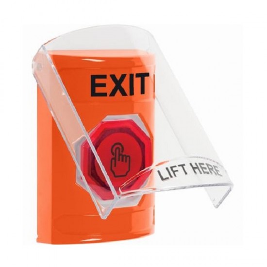 SS2527XT-EN STI Orange Indoor Flush/Surface Weather Resistant Momentary Stopper Station w/ EXIT Label