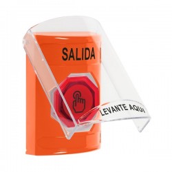 SS2527XT-ES STI Orange Indoor Flush/Surface Weather Resistant Momentary Stopper Station w/ EXIT Spanish
