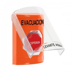 SS2528EV-ES STI Orange Indoor Only Flush or Surface Pneumatic (Illuminated) Stopper Station with EVACUATION Label Spanish