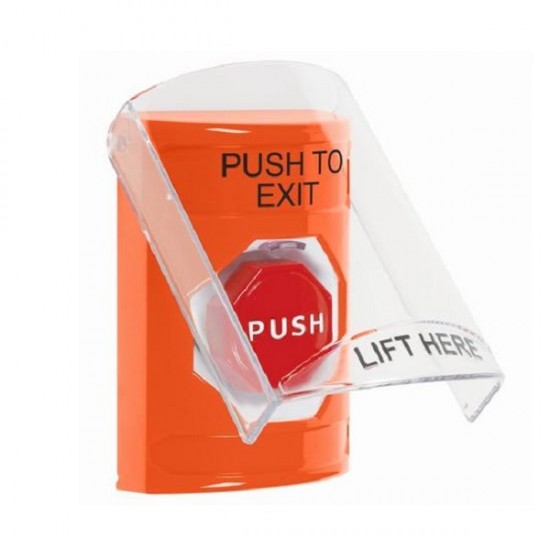 SS2528PX-EN STI Orange Indoor Only Flush or Surface Pneumatic (Illuminated) Stopper Station with PUSH TO EXIT Label English