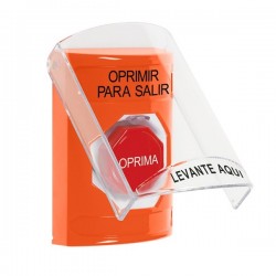 SS2528PX-ES STI Orange Indoor Only Flush or Surface Pneumatic (Illuminated) Stopper Station with PUSH TO EXIT Label Spanish