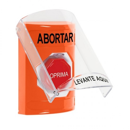 SS2529AB-ES STI Orange Indoor Only Flush or Surface Turn-to-Reset (Illuminated) Stopper Station with ABORT Label Spanish